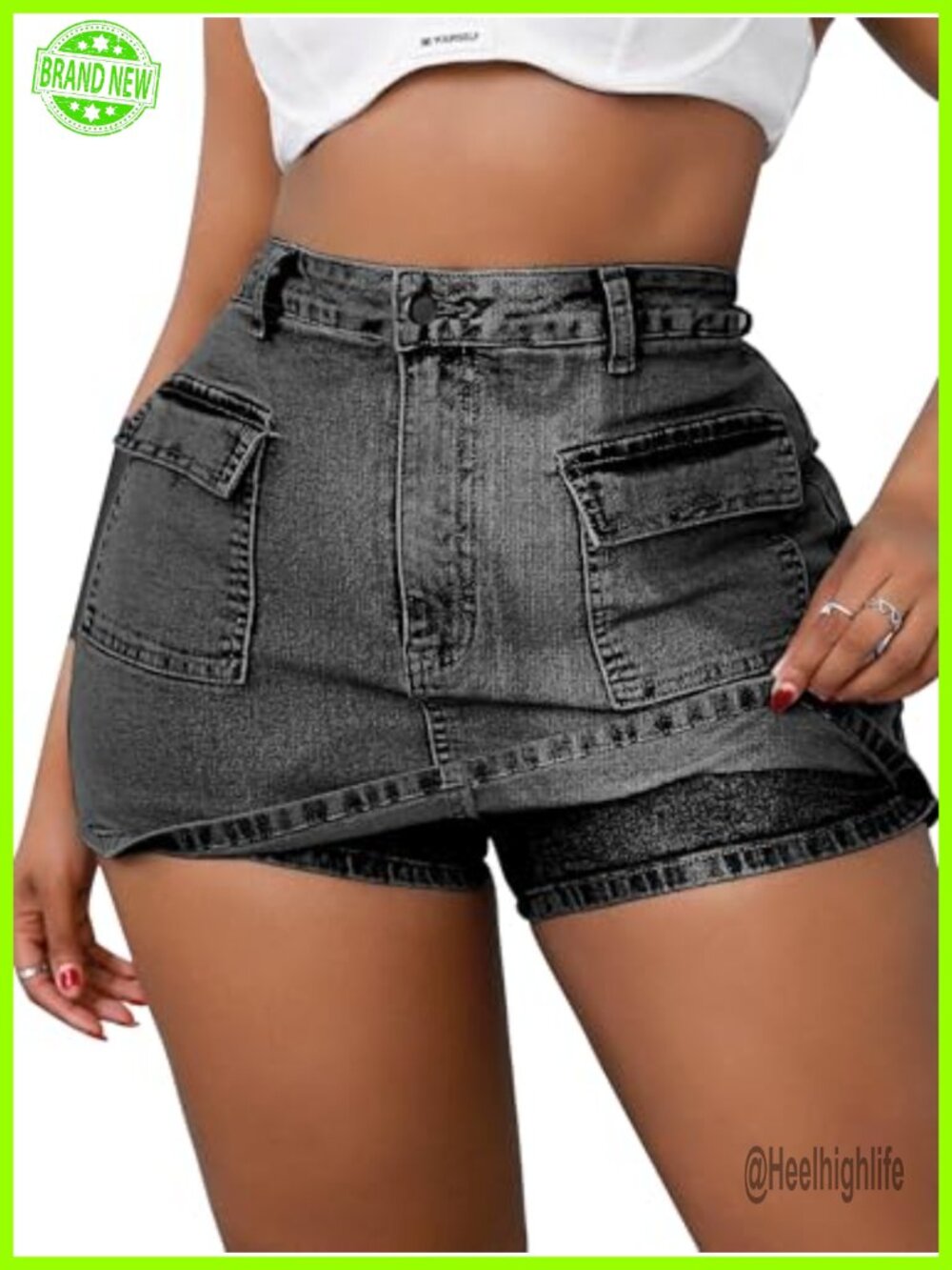 Plus Size High Waisted Denim Skort Stretchy Jean Shorts Summer Casual